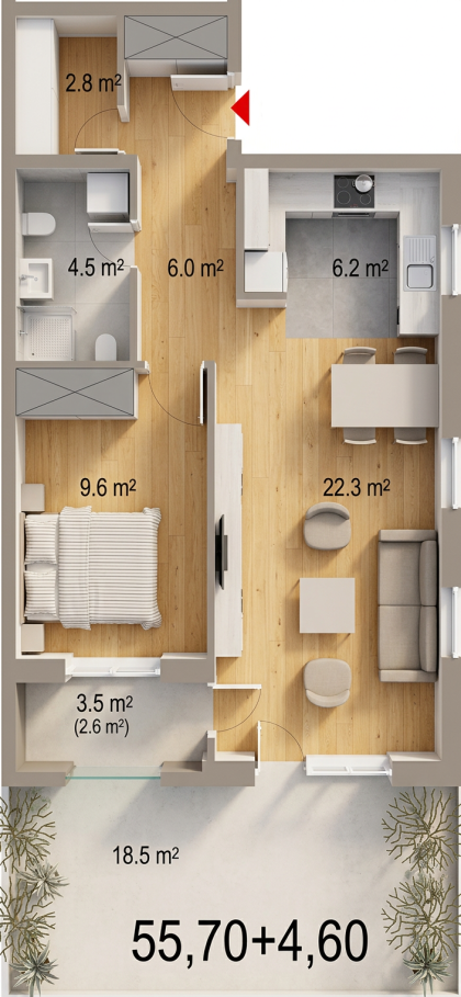 3D render stana S-02 (Lamela 3)
