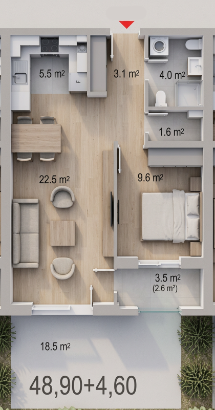3D render stana S-04 (Lamela 1)