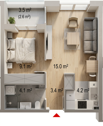 3D render stana S-08 (Lamela 2)