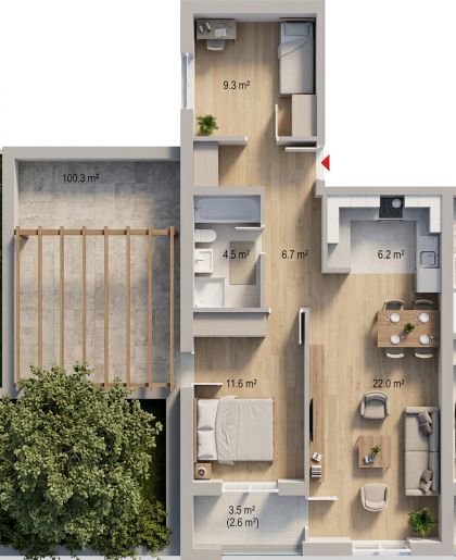 3D render stana S-14 (Lamela 3)