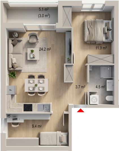 3D render stana S-19 (Lamela 3)
