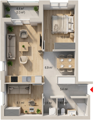 3D render stana S-26 (Lamela 1)