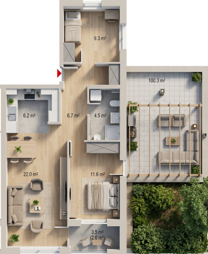 3D render stana S-29 (Lamela 1)