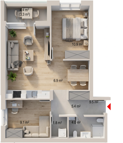 3D render stana S-32 (Lamela 1)